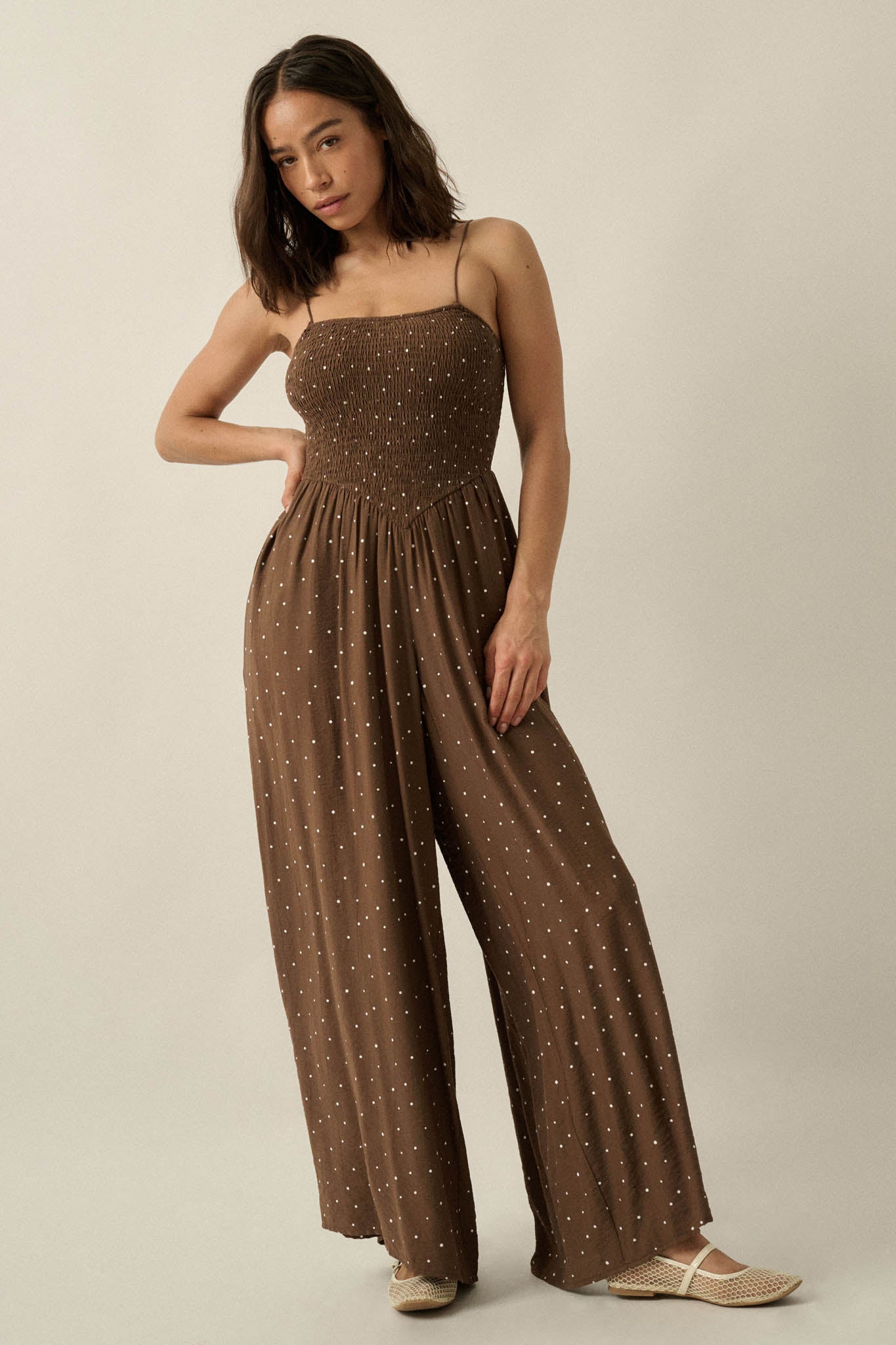 Spot On Polka Dot Smocked Wide-Leg Jumpsuit - ShopPromesa