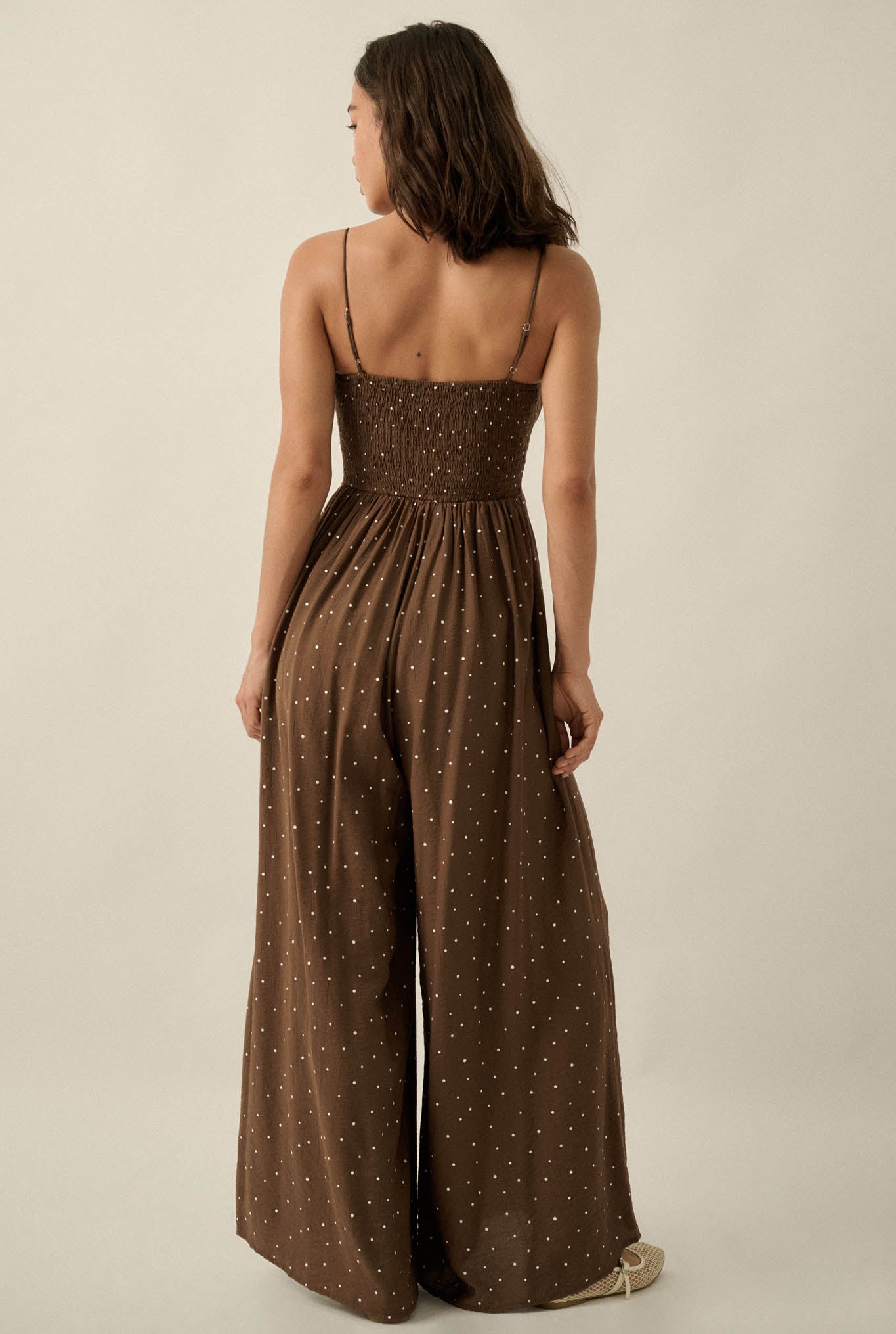 Spot On Polka Dot Smocked Wide-Leg Jumpsuit - ShopPromesa