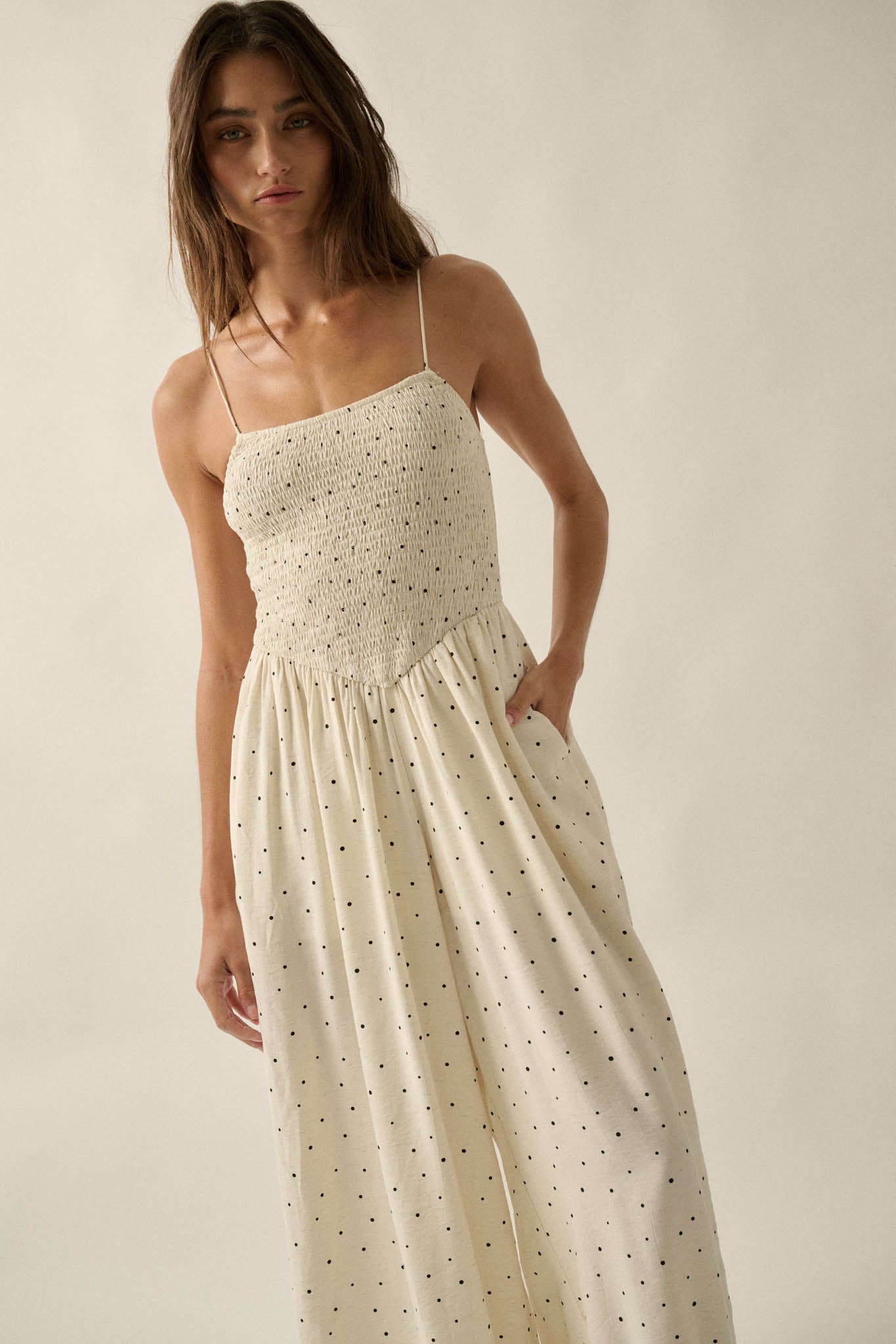 Spot On Polka Dot Smocked Wide-Leg Jumpsuit - ShopPromesa
