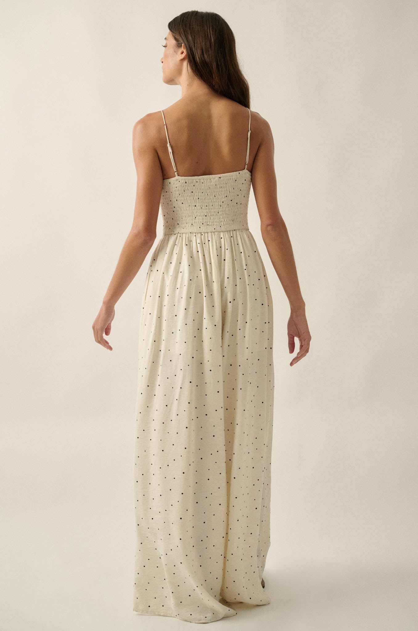 Spot On Polka Dot Smocked Wide-Leg Jumpsuit - ShopPromesa