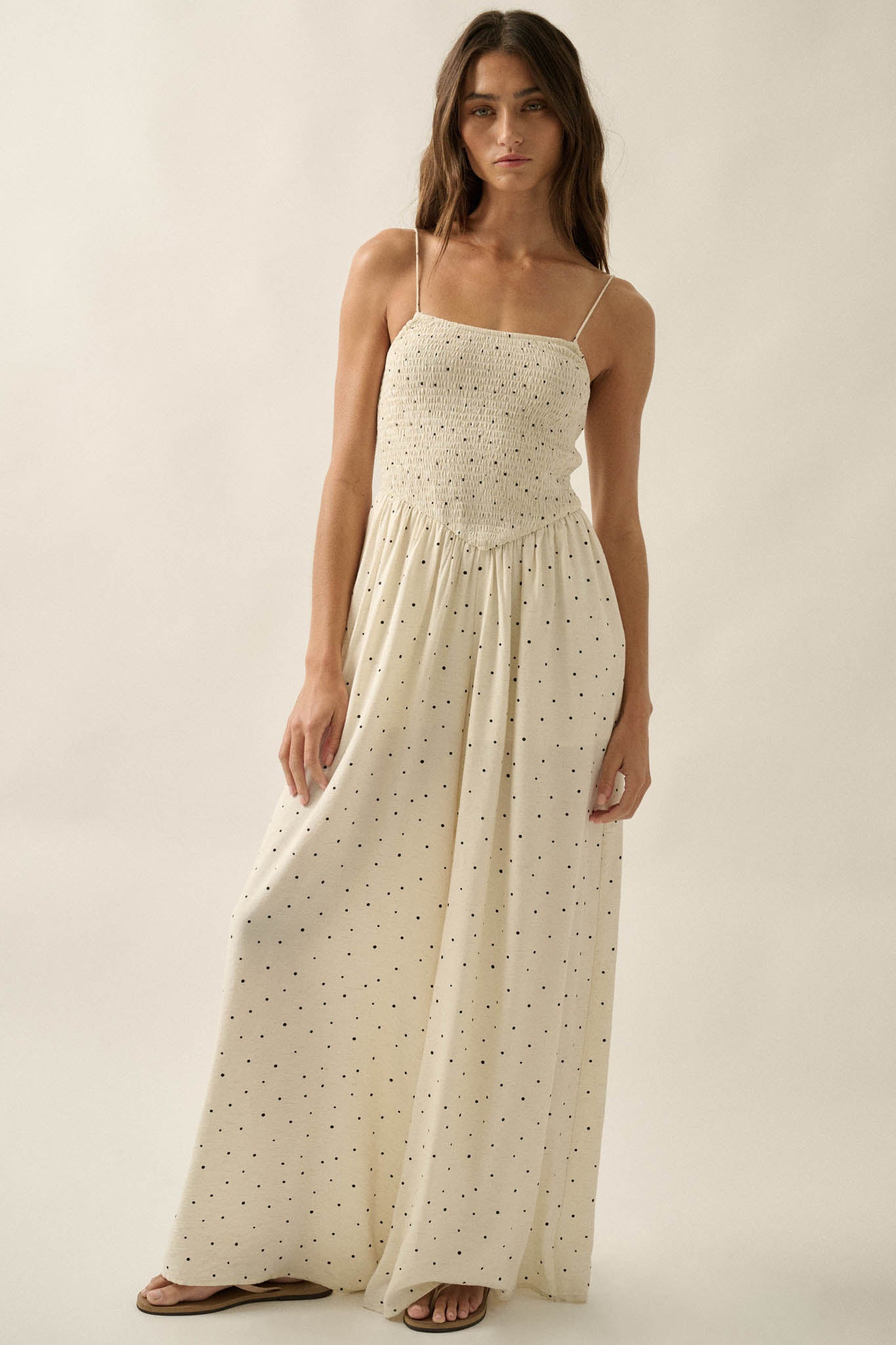 Spot On Polka Dot Smocked Wide-Leg Jumpsuit - ShopPromesa
