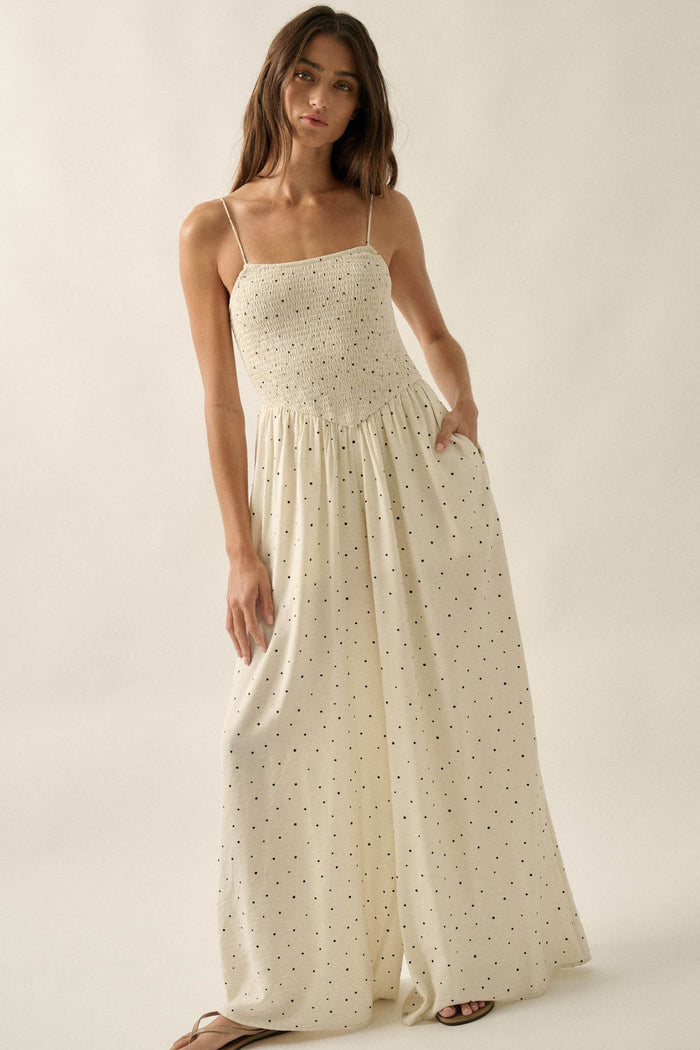Spot On Polka Dot Smocked Wide-Leg Jumpsuit - ShopPromesa