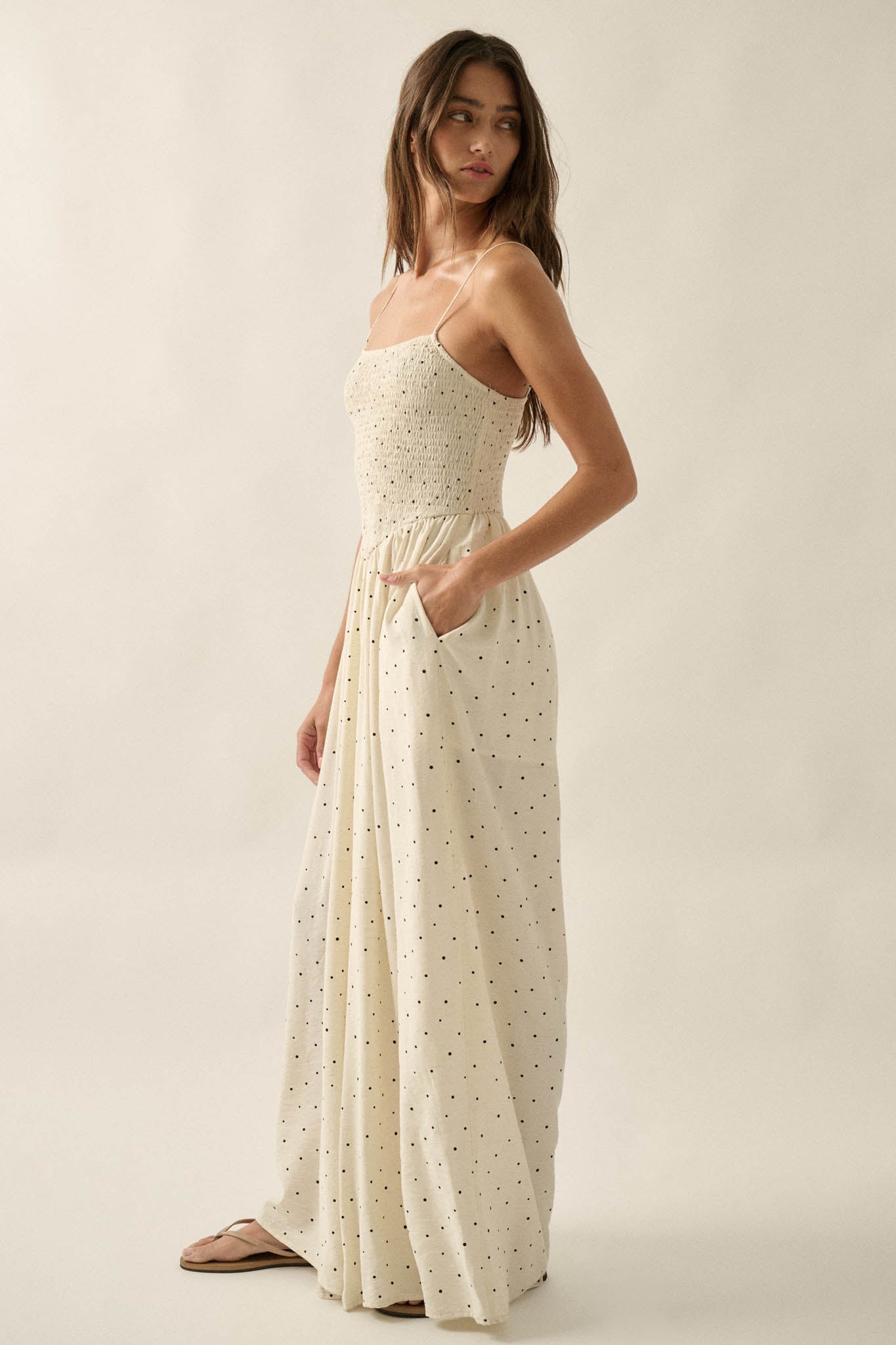 Spot On Polka Dot Smocked Wide-Leg Jumpsuit - ShopPromesa