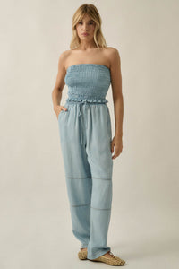 Chasing Clouds Denim Drawstring Barrel Pants - ShopPromesa