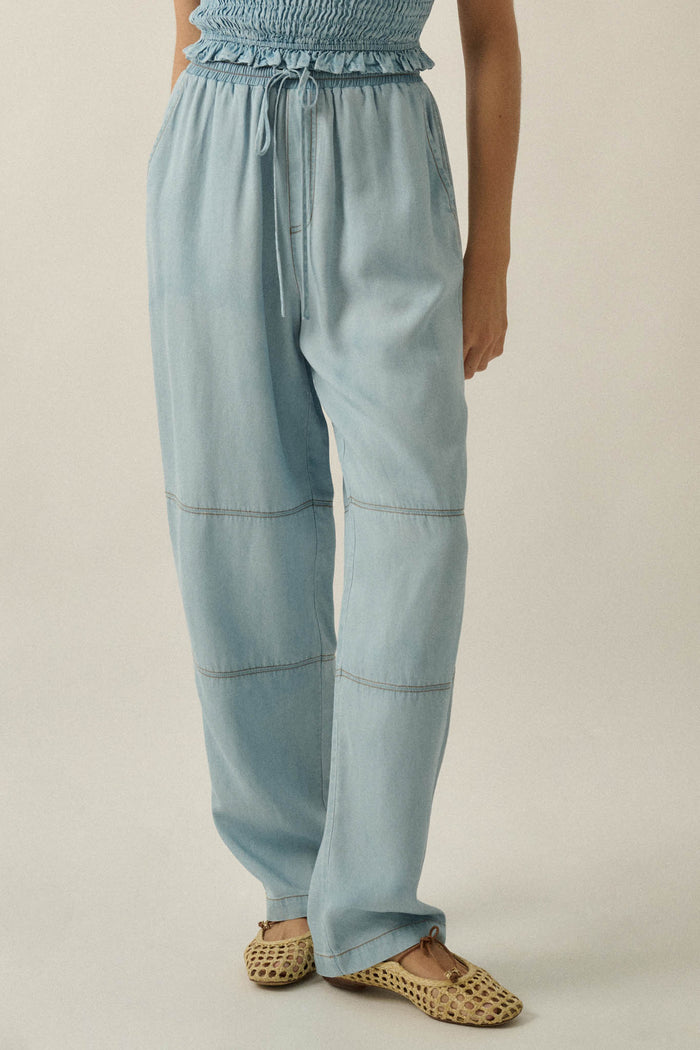 Chasing Clouds Denim Drawstring Barrel Pants - ShopPromesa