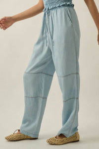 Chasing Clouds Denim Drawstring Barrel Pants - ShopPromesa