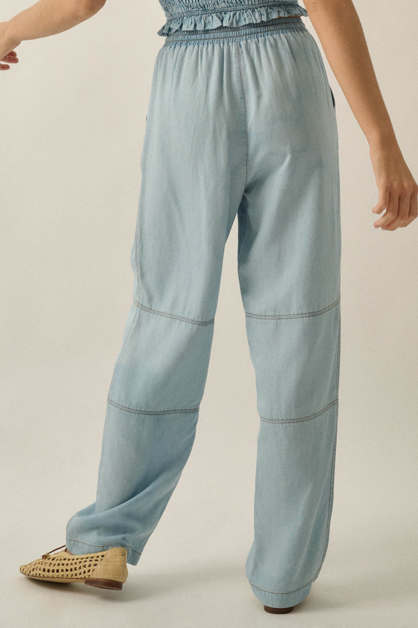 Chasing Clouds Denim Drawstring Barrel Pants - ShopPromesa