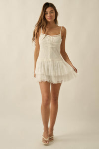 Call Me Darling Floral Lace Ruffle Cami Romper - ShopPromesa