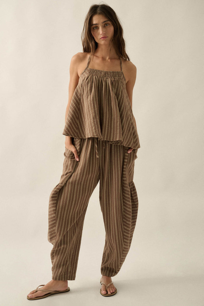 Line in the Sand Striped Cotton Barrel Pants - ShopPromesa
