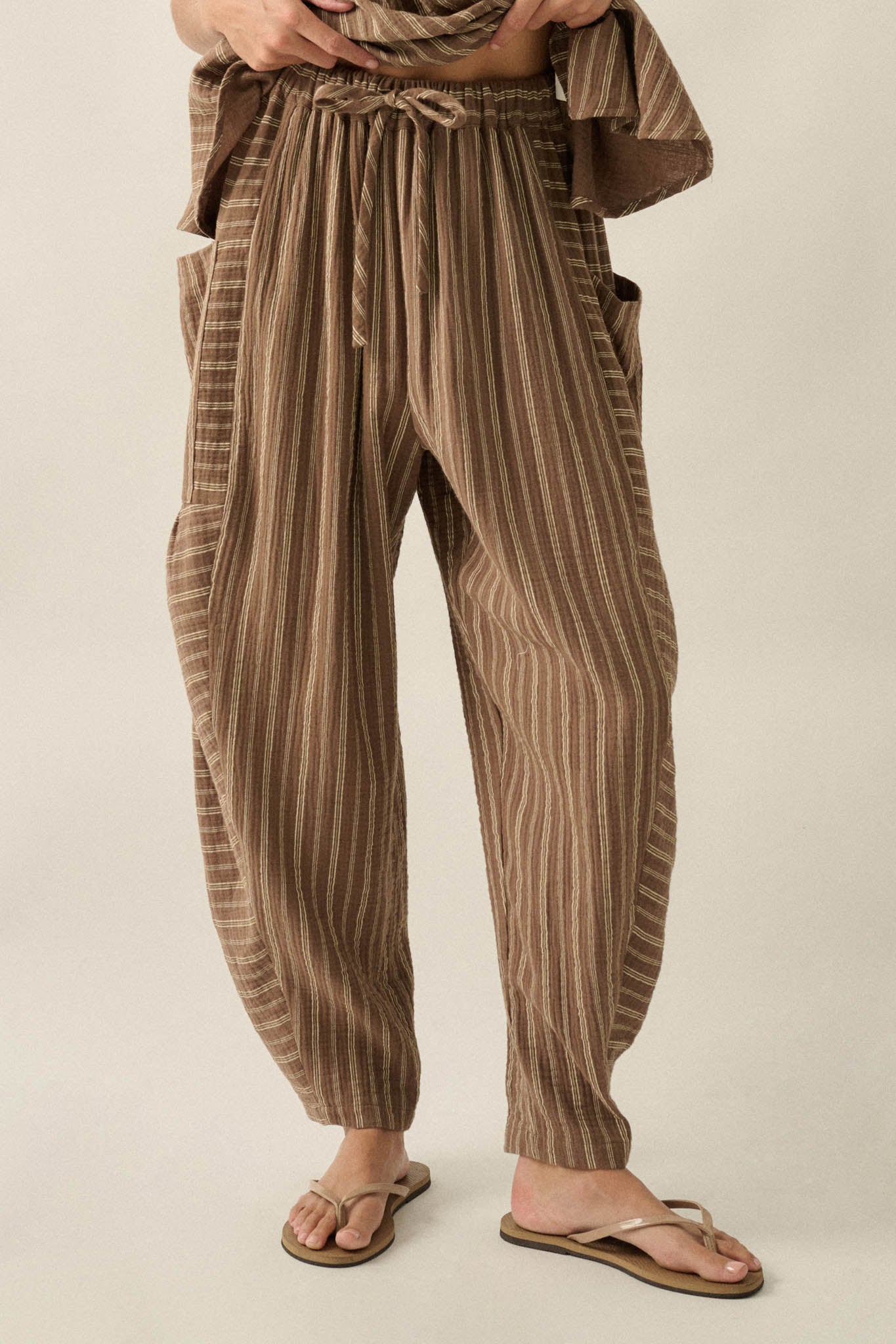 Line in the Sand Striped Cotton Barrel Pants - ShopPromesa