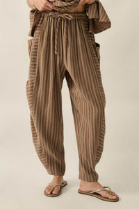 Line in the Sand Striped Cotton Barrel Pants - ShopPromesa