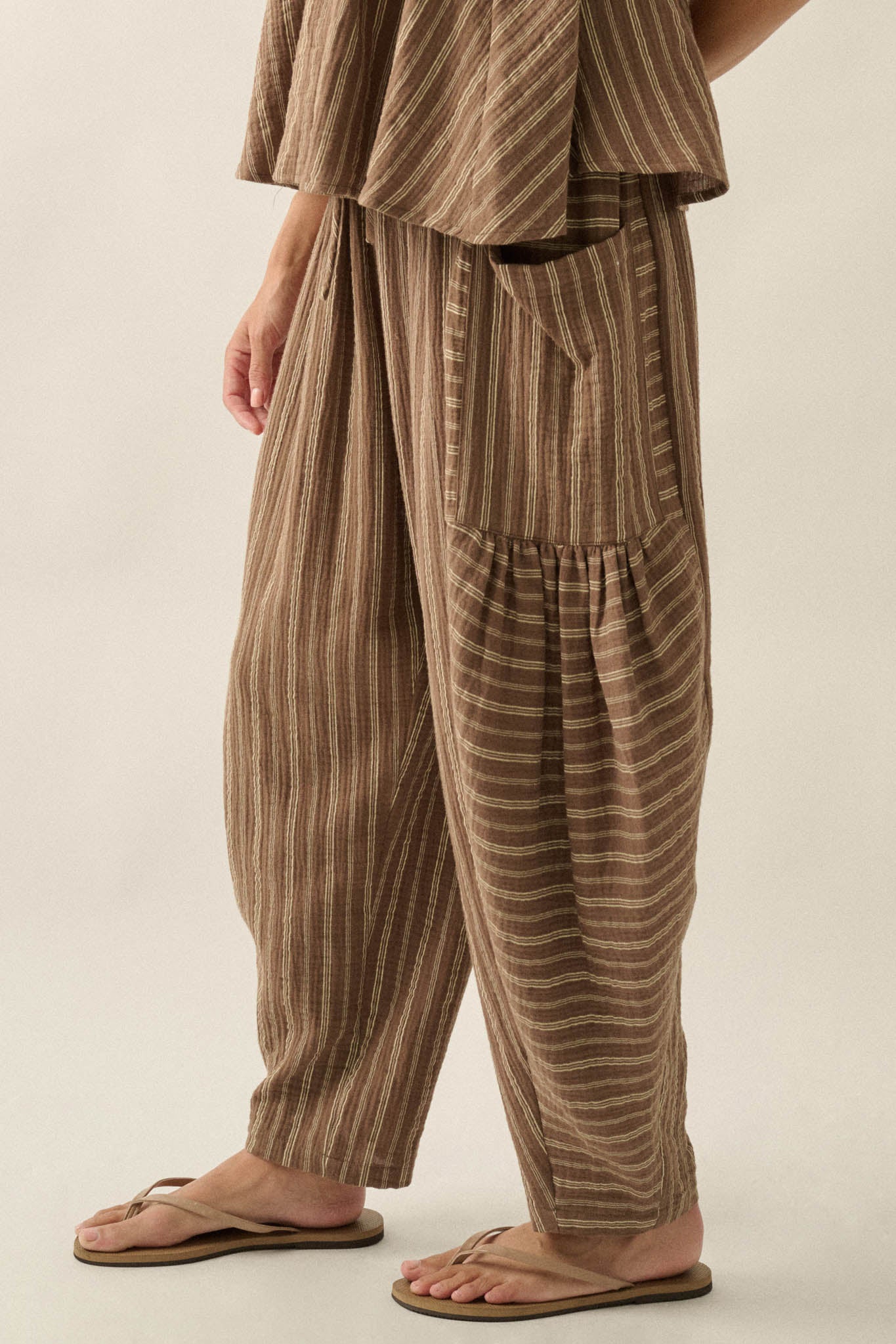 Line in the Sand Striped Cotton Barrel Pants - ShopPromesa