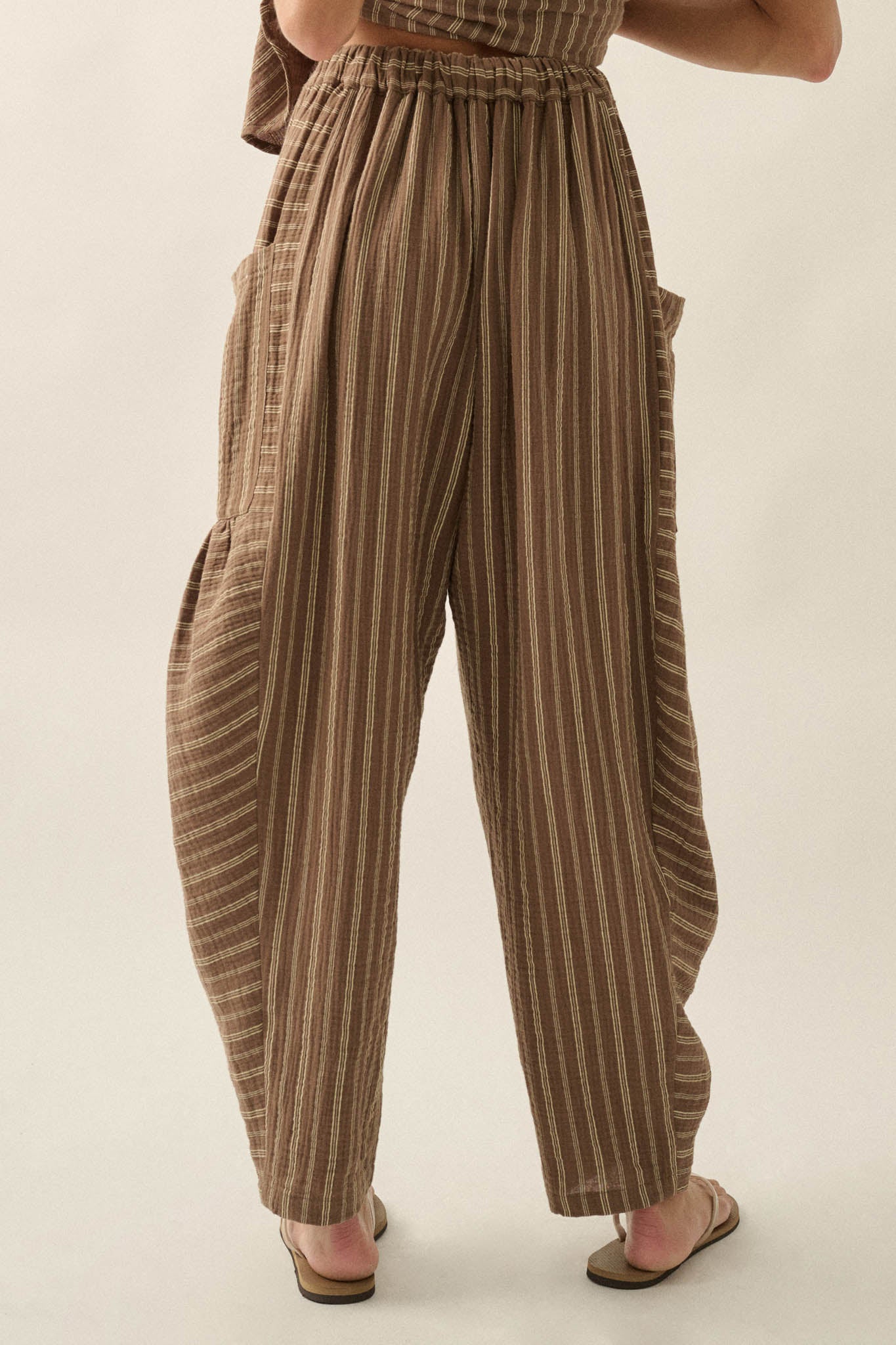 Line in the Sand Striped Cotton Barrel Pants - ShopPromesa