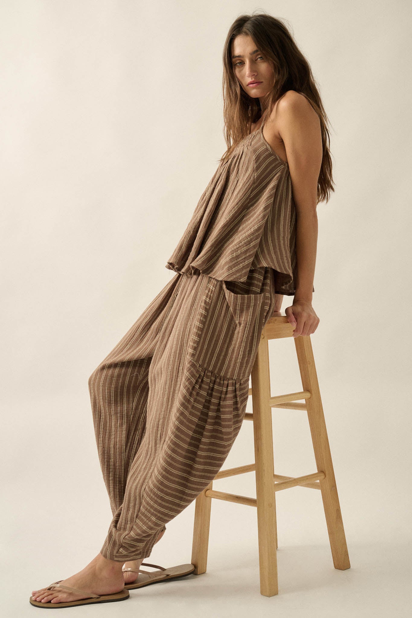 Line in the Sand Striped Cotton Barrel Pants - ShopPromesa