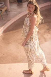 Line in the Sand Striped Cotton Barrel Pants - ShopPromesa