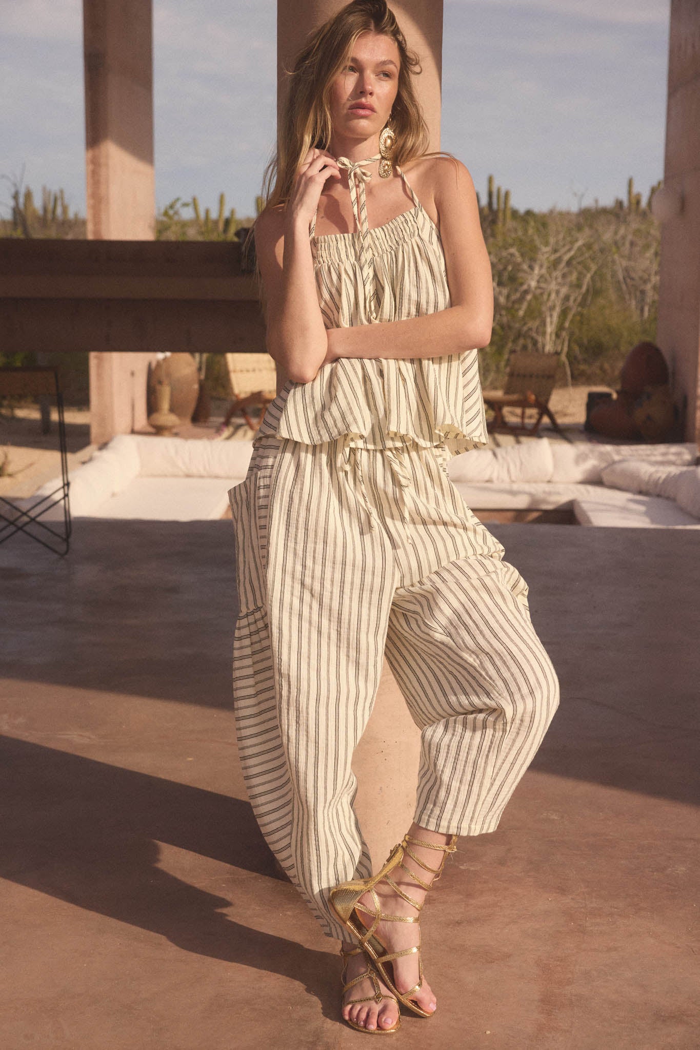 Line in the Sand Striped Cotton Barrel Pants - ShopPromesa