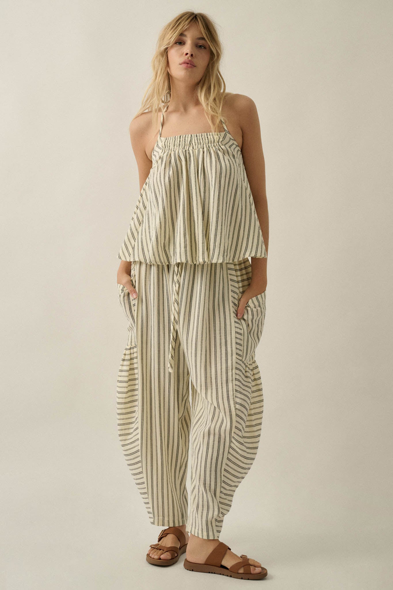 Line in the Sand Striped Cotton Barrel Pants - ShopPromesa