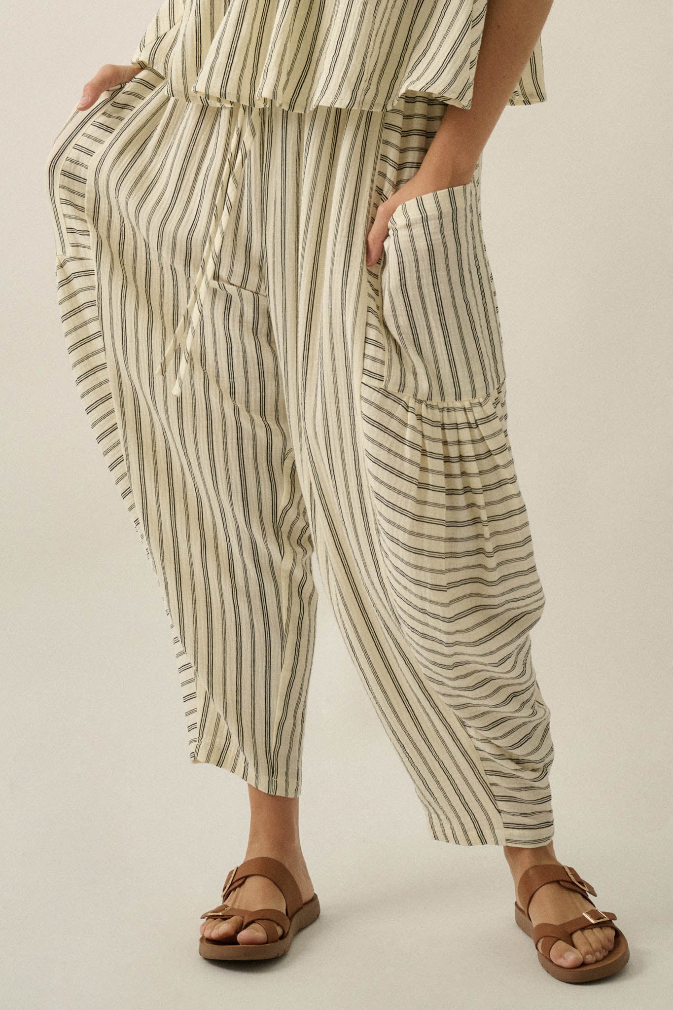 Line in the Sand Striped Cotton Barrel Pants - ShopPromesa