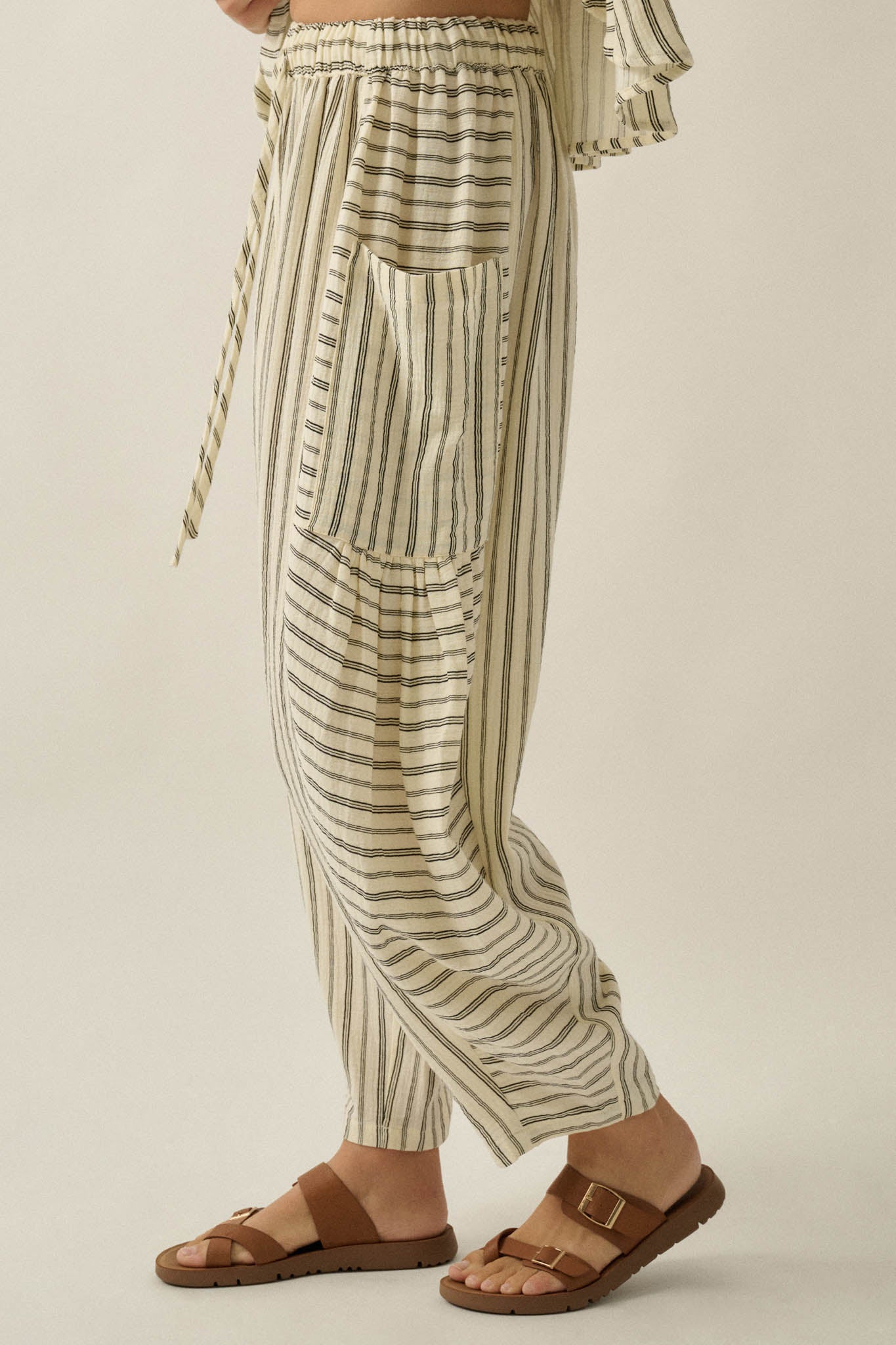 Line in the Sand Striped Cotton Barrel Pants - ShopPromesa