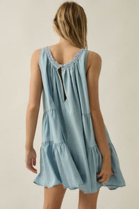 Wind Catcher Lace-Trim Denim Tiered Babydoll Romper - ShopPromesa