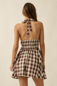 Sugar and Spice Gingham Plaid Ruffle Halter Romper - ShopPromesa