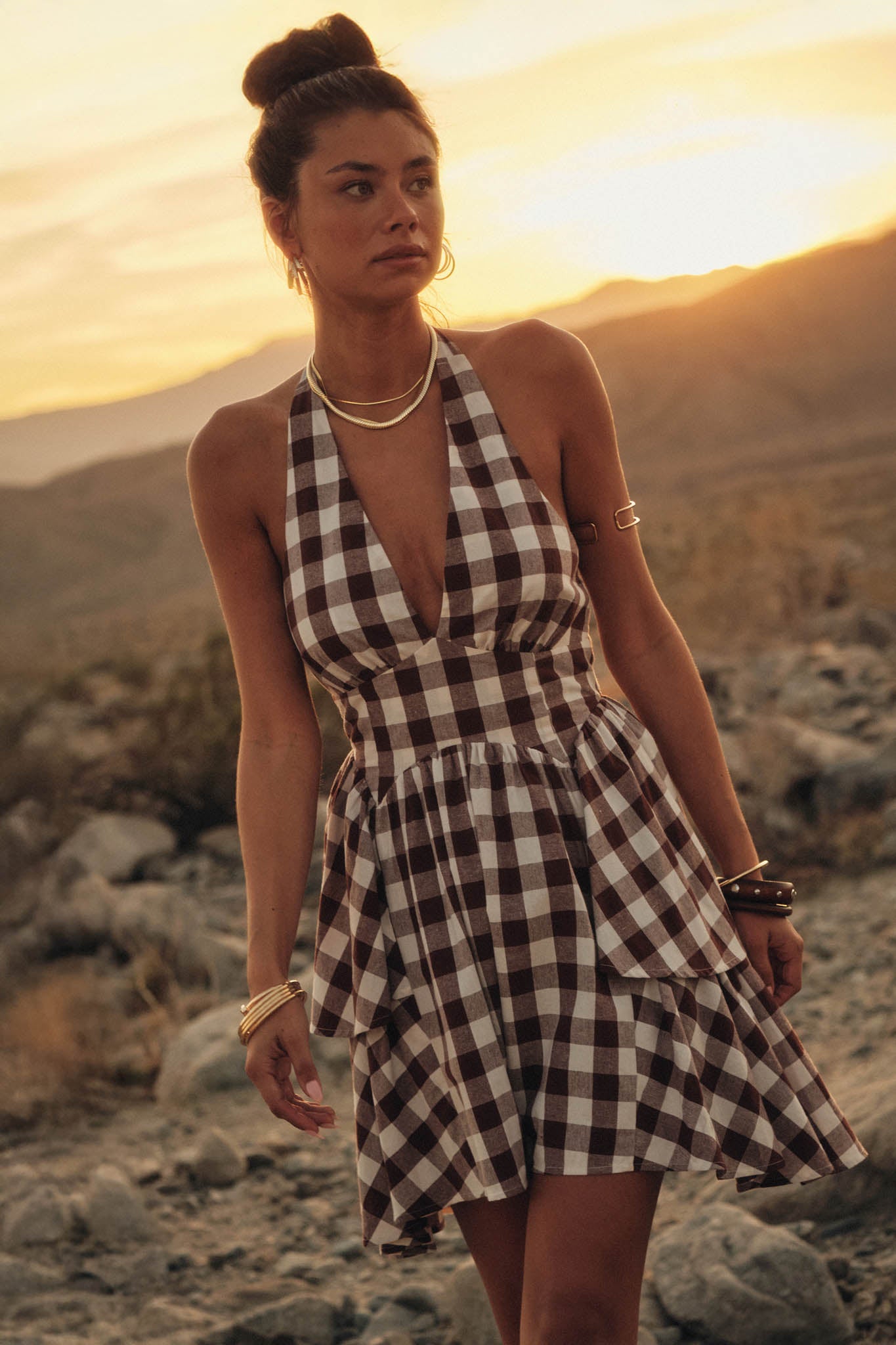 Sugar and Spice Gingham Plaid Ruffle Halter Romper - ShopPromesa