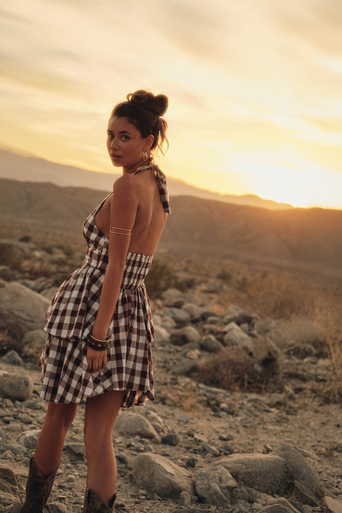 Sugar and Spice Gingham Plaid Ruffle Halter Romper - ShopPromesa