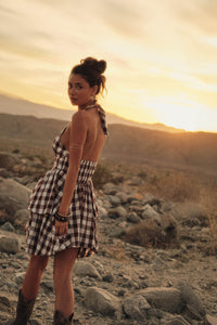 Sugar and Spice Gingham Plaid Ruffle Halter Romper - ShopPromesa