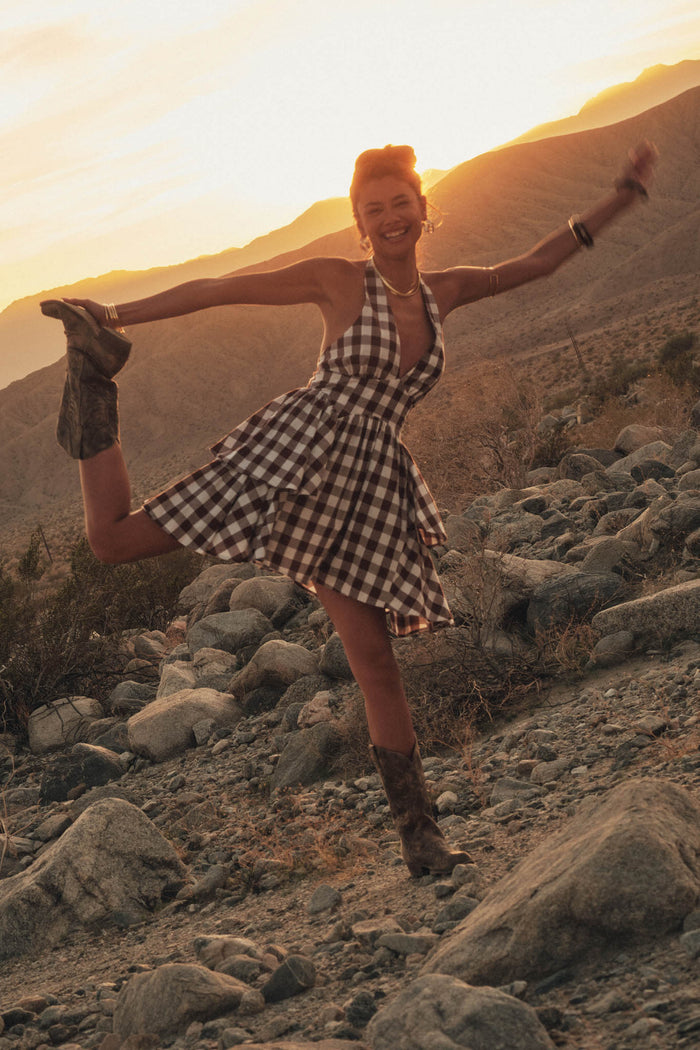 Sugar and Spice Gingham Plaid Ruffle Halter Romper - ShopPromesa