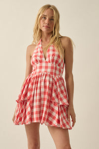 Sugar and Spice Gingham Plaid Ruffle Halter Romper - ShopPromesa