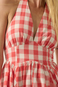 Sugar and Spice Gingham Plaid Ruffle Halter Romper - ShopPromesa