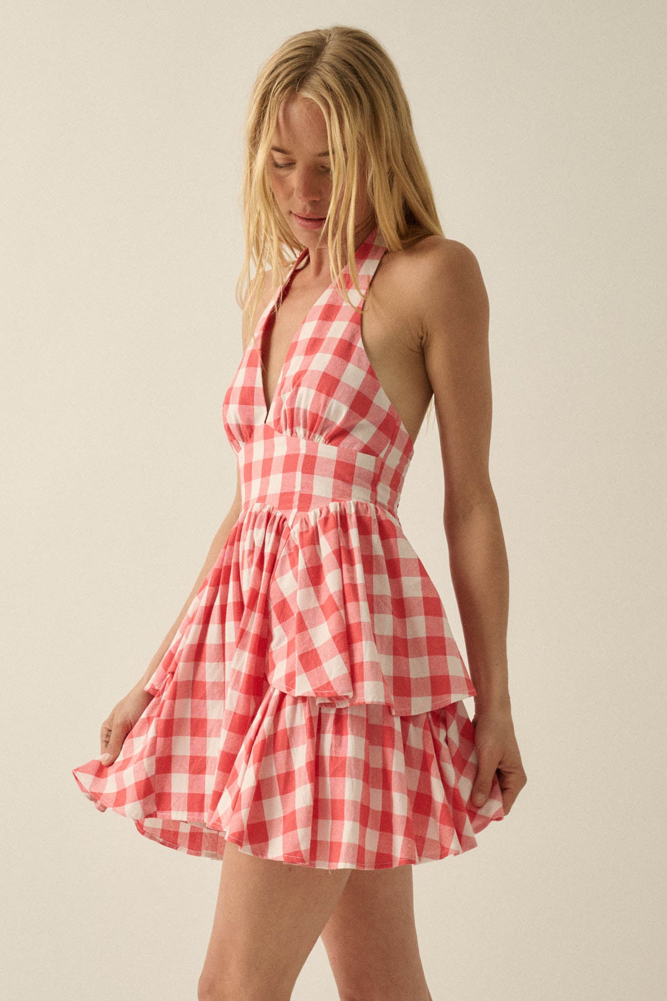 Sugar and Spice Gingham Plaid Ruffle Halter Romper - ShopPromesa