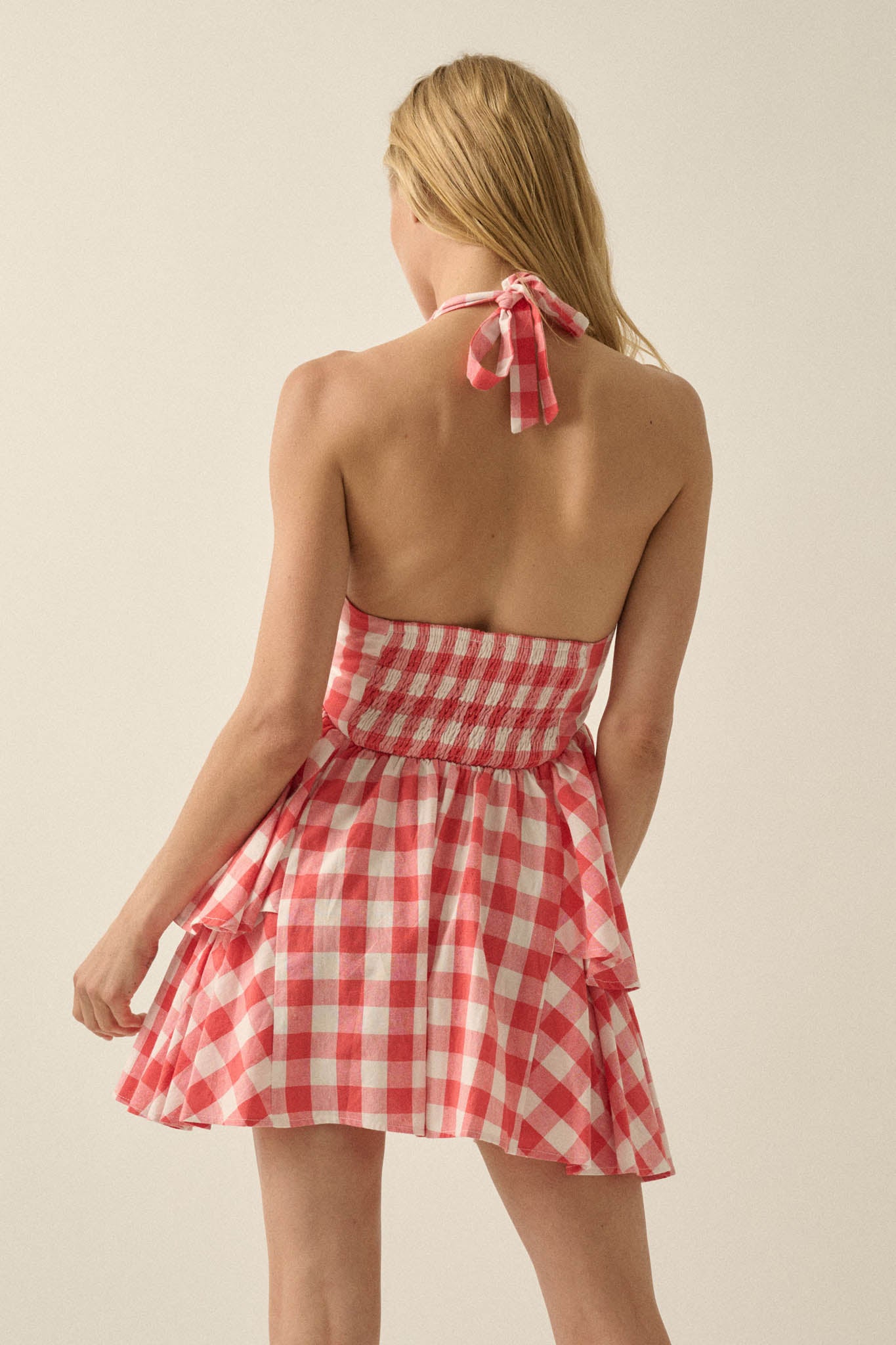 Sugar and Spice Gingham Plaid Ruffle Halter Romper - ShopPromesa