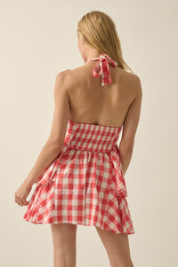 Sugar and Spice Gingham Plaid Ruffle Halter Romper - ShopPromesa