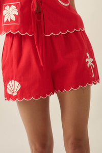 Sandy Beach Tropical-Embroidered Pocket Shorts - ShopPromesa