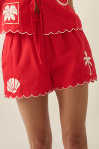 Sandy Beach Tropical-Embroidered Pocket Shorts - ShopPromesa