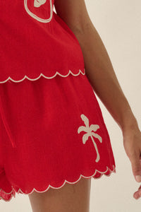Sandy Beach Tropical-Embroidered Pocket Shorts - ShopPromesa
