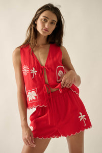 Sandy Beach Tropical-Embroidered Pocket Shorts - ShopPromesa