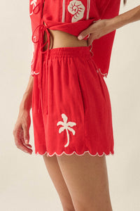 Sandy Beach Tropical-Embroidered Pocket Shorts - ShopPromesa