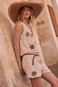 Sandy Beach Tropical-Embroidered Pocket Shorts - ShopPromesa