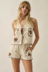 Sandy Beach Tropical-Embroidered Pocket Shorts - ShopPromesa