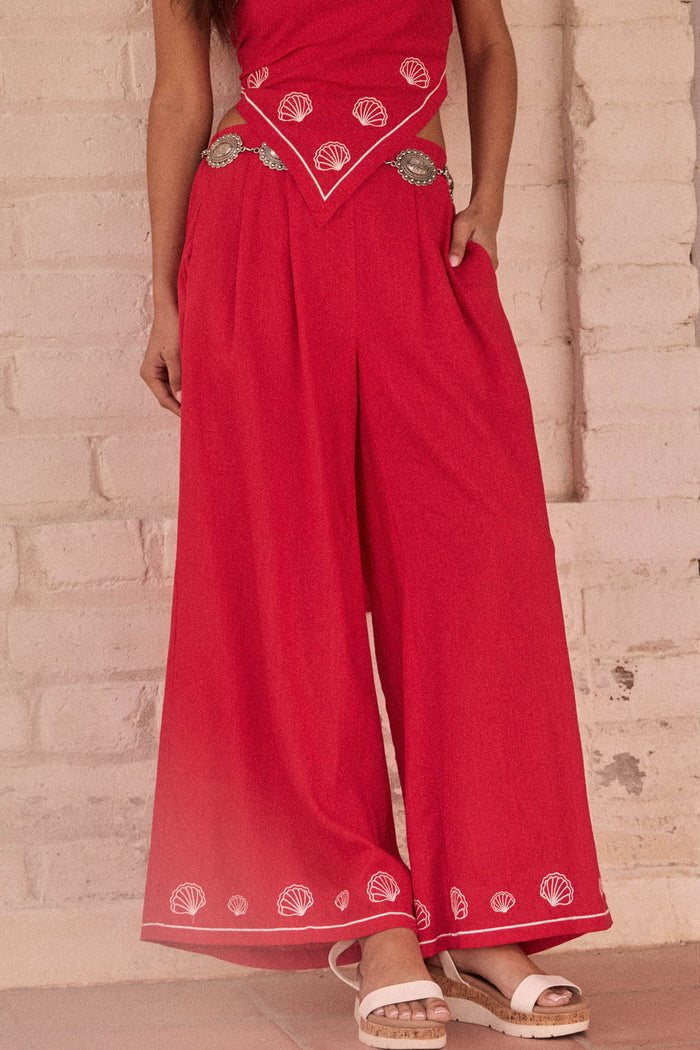 For Shore Shell-Embroidered Wide-Leg Pocket Pants - ShopPromesa