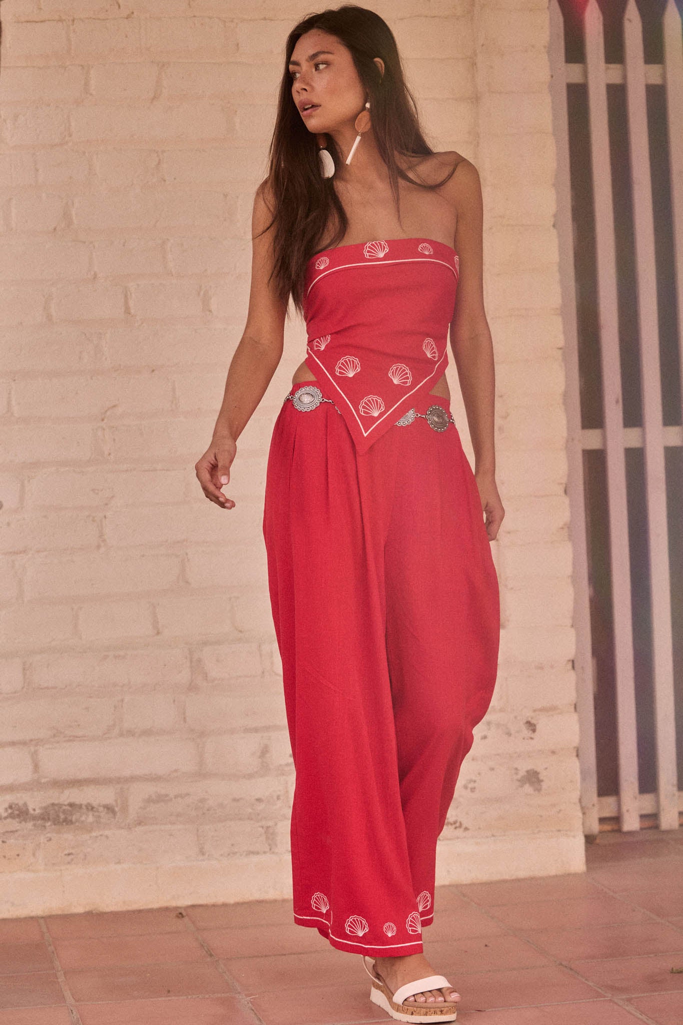 For Shore Shell-Embroidered Wide-Leg Pocket Pants - ShopPromesa