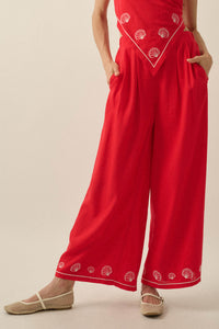 For Shore Shell-Embroidered Wide-Leg Pocket Pants - ShopPromesa