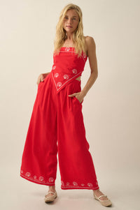 For Shore Shell-Embroidered Wide-Leg Pocket Pants - ShopPromesa