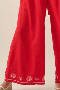 For Shore Shell-Embroidered Wide-Leg Pocket Pants - ShopPromesa