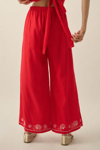 For Shore Shell-Embroidered Wide-Leg Pocket Pants - ShopPromesa