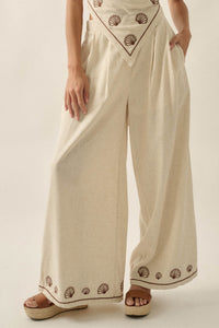 For Shore Shell-Embroidered Wide-Leg Pocket Pants - ShopPromesa