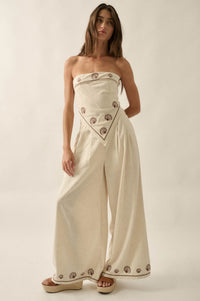 For Shore Shell-Embroidered Wide-Leg Pocket Pants - ShopPromesa
