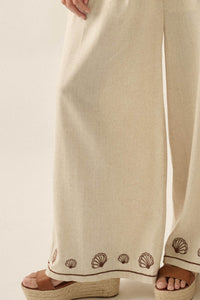 For Shore Shell-Embroidered Wide-Leg Pocket Pants - ShopPromesa